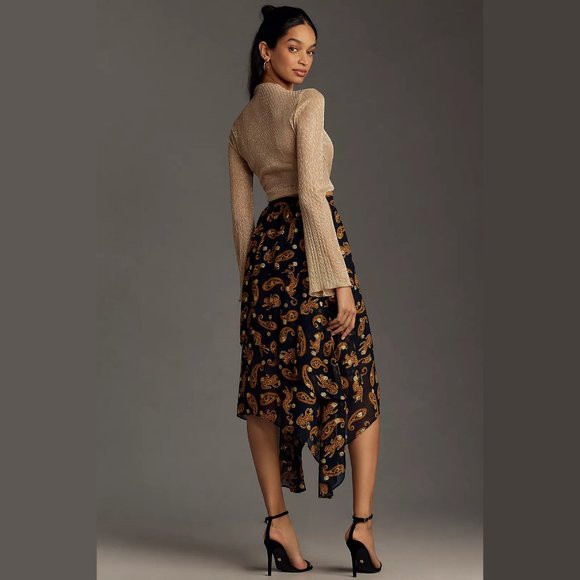 NEW Farm Rio Size XL Asymmetrical Tiered Leopard Print Midi Skirt - Blue Motif - Picture 3 of 4